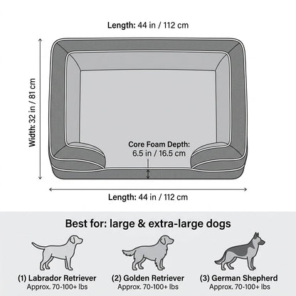 Orthopedic Extra Large Dog Bed – 44" Waterproof Washable XL Pet Bed with Egg-Crate Foam (Grey)