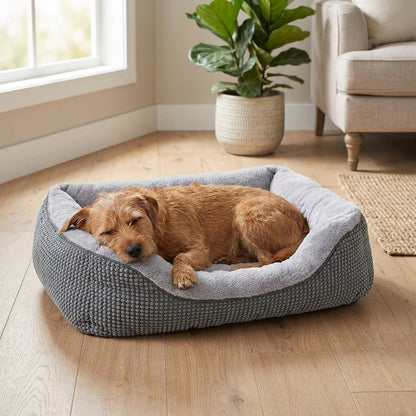 Orthopedic Rectangle Dog Bed – 30" Medium Washable Pet Bed with Raised Bolsters (Grey)