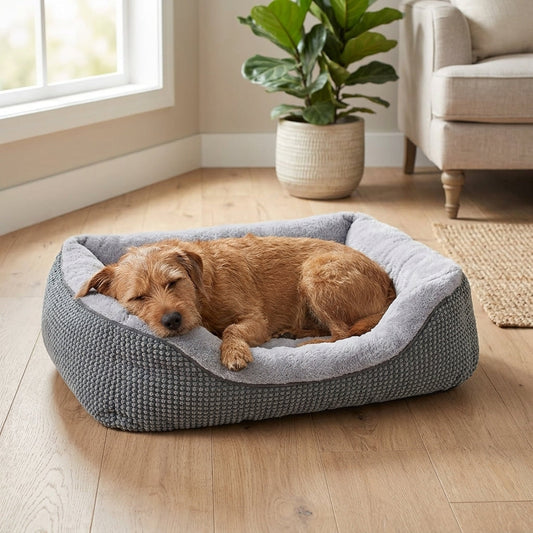 Orthopedic Rectangle Dog Bed – 30" Medium Washable Pet Bed with Raised Bolsters (Grey)