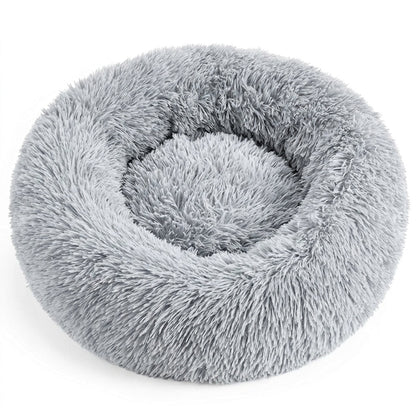 Calming Donut Pet Bed – 20" Plush Bed for Small Dogs & Cats (Light Grey)