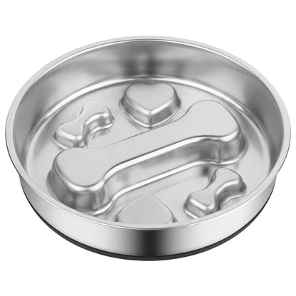 Stainless Steel Slow Feeder Bowl – 2-Cup Bone Maze Bowl for Dogs & Cats