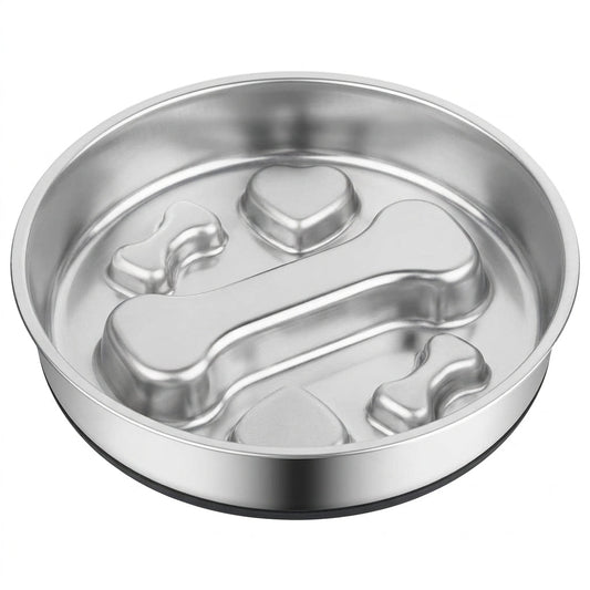 Stainless Steel Slow Feeder Bowl – 2-Cup Bone Maze Bowl for Dogs & Cats